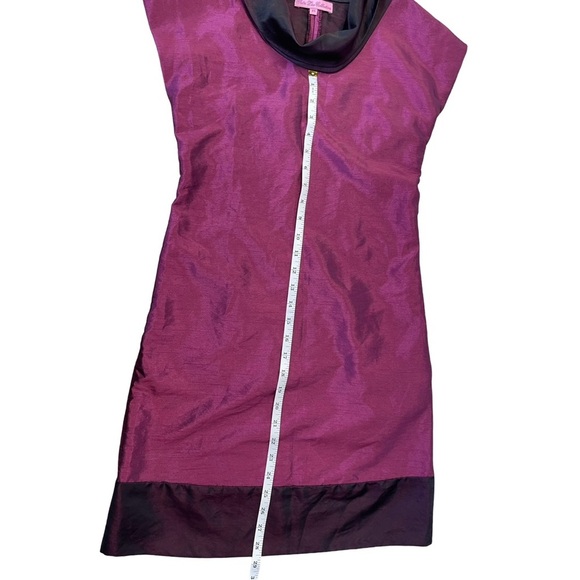 SATRI LOU COLLECTION PURPLE COWL NECK ABOUT KNEE XS DRESS TEXTURED SILK CREPE - Picture 7 of 11